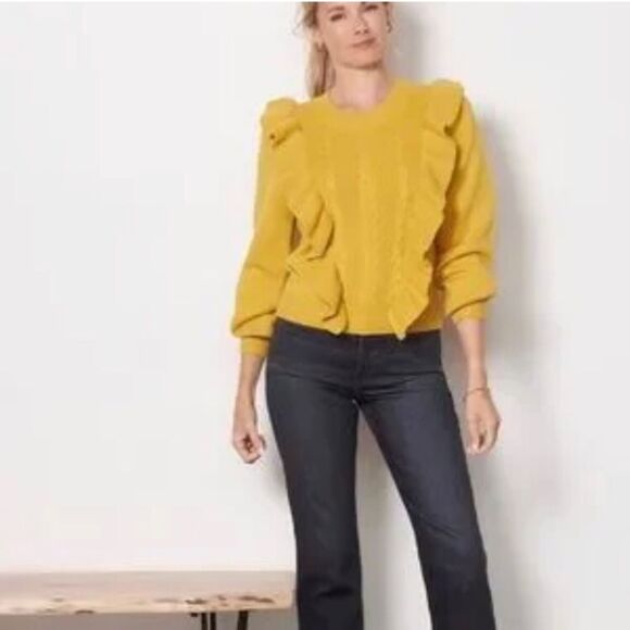 Design History Ruffle cable knit sweater mustard yellow gold size xl - Picture 9 of 9